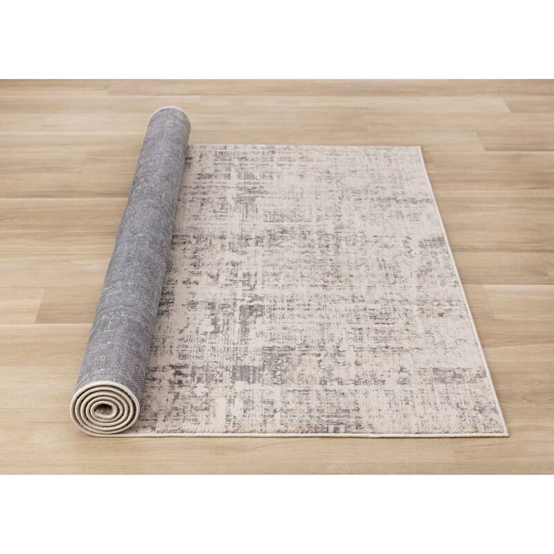 Grey Abstract Distressed High-Traffic Textured Area Rug