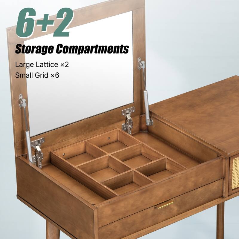 43.3" Classic Wood Makeup Vanity Set with Flip-top Mirror and Stool