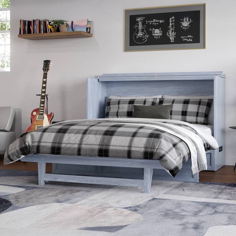 AFI Northfield Murphy Bed Chest with 6" Mattress, Storage Drawer & Built-In Charger