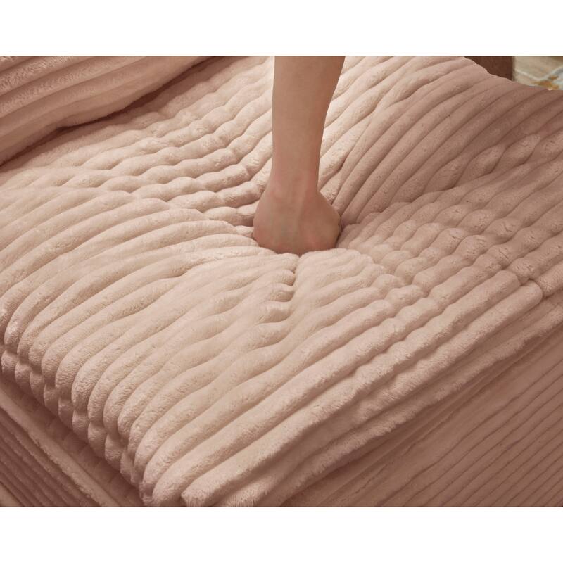 Convertible Floor Sofa Bed with Chaise Lounge, Corduroy 3-in-1 Sofa, Sofa to Bed with Dual-Purpose Blanket, No Assembly Required