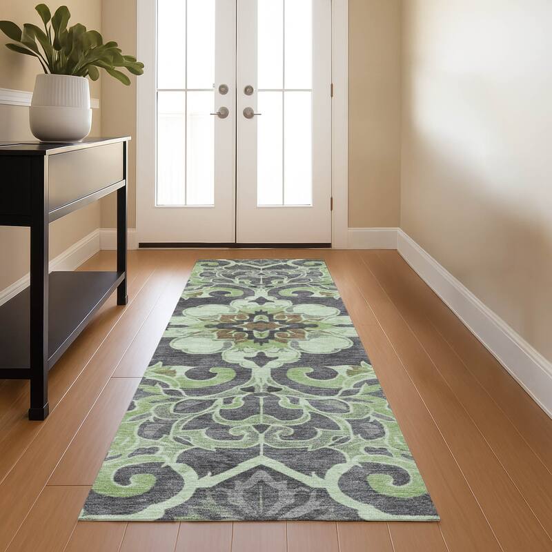 Premium Washable Super Soft Raj Traditional Mayfield Rug - Aloe - 2'3" x 7'6"