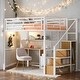 preview thumbnail 1 of 24, Full Size Metal Loft Bed with Storage Wardrobe and Staircase, Desk, Storage Shelves White