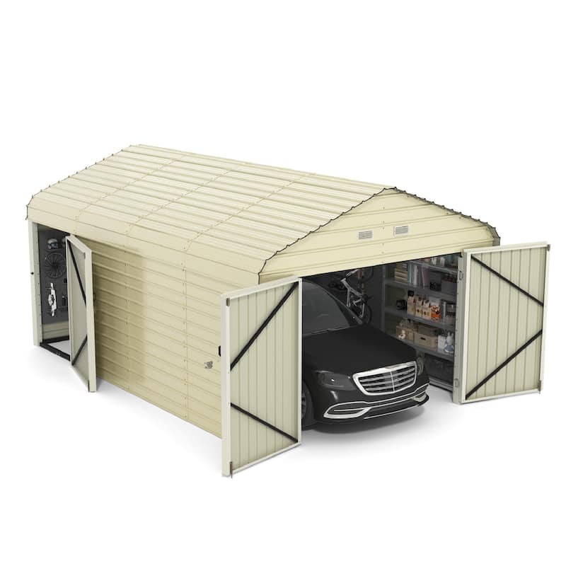 EROMMY 12 x 20 FT Metal Outdoor Storage Shed with Lockable Double Doors, Waterproof Garden & Tool Shed - 12 x 20 Ft