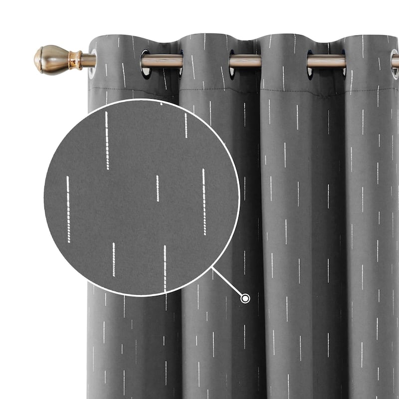 Deconovo Foil Print Striped Room Darkening Curtains Set of 2 - 52W x 95L - Grey