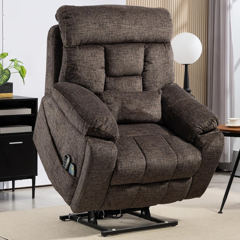 Luxury Electric Lift Recliner with Heat, Massage, 180° Recline, 4 OKIN Motors, Dual Remotes, and Cup Holders.