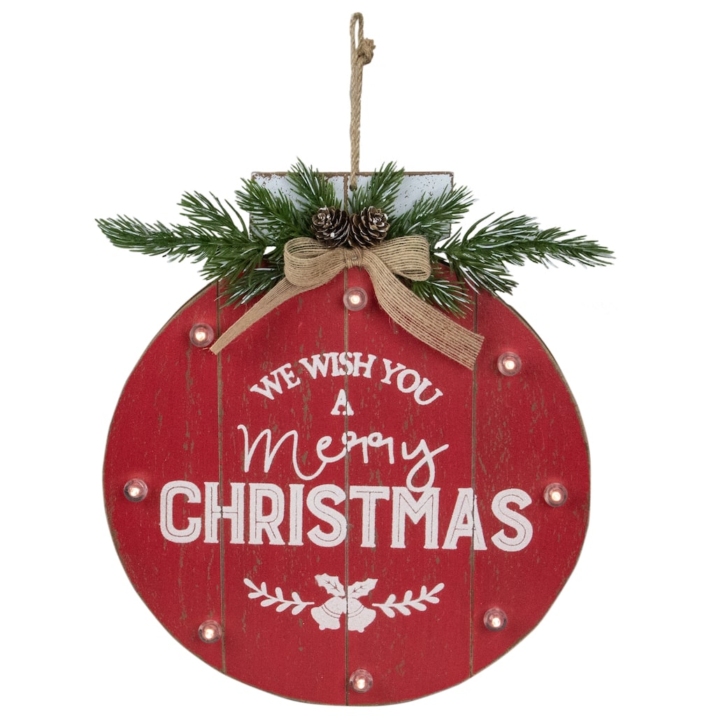 13.25" B/O Red Ornament "We Wish You a Merry Christmas" Wall Sign