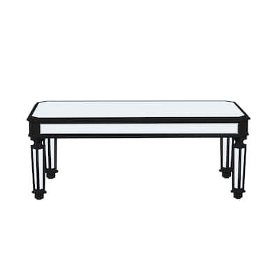 Black-Clear Glass and Wood Mirrored Coffee Table with Carved Legs - 48" W × 24" D × 18" H