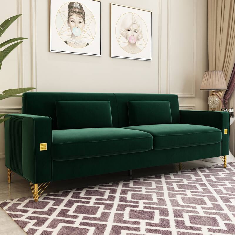 Modern Tufted Velvet Loveseat Upholstered Sofa with Removable Cushions and Pillows - 85.63 in.D x 30.31 in.W x 30.51 in.H