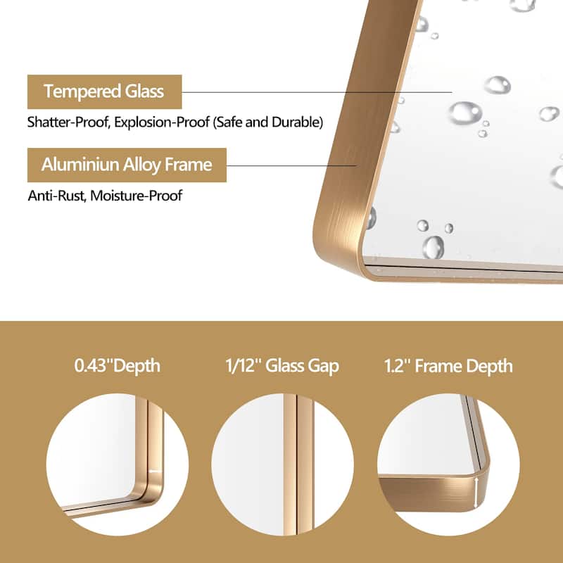 24x32 Inch Gold Aluminium Frame Bathroom Mirror, Clear Reflection With No Distortion
