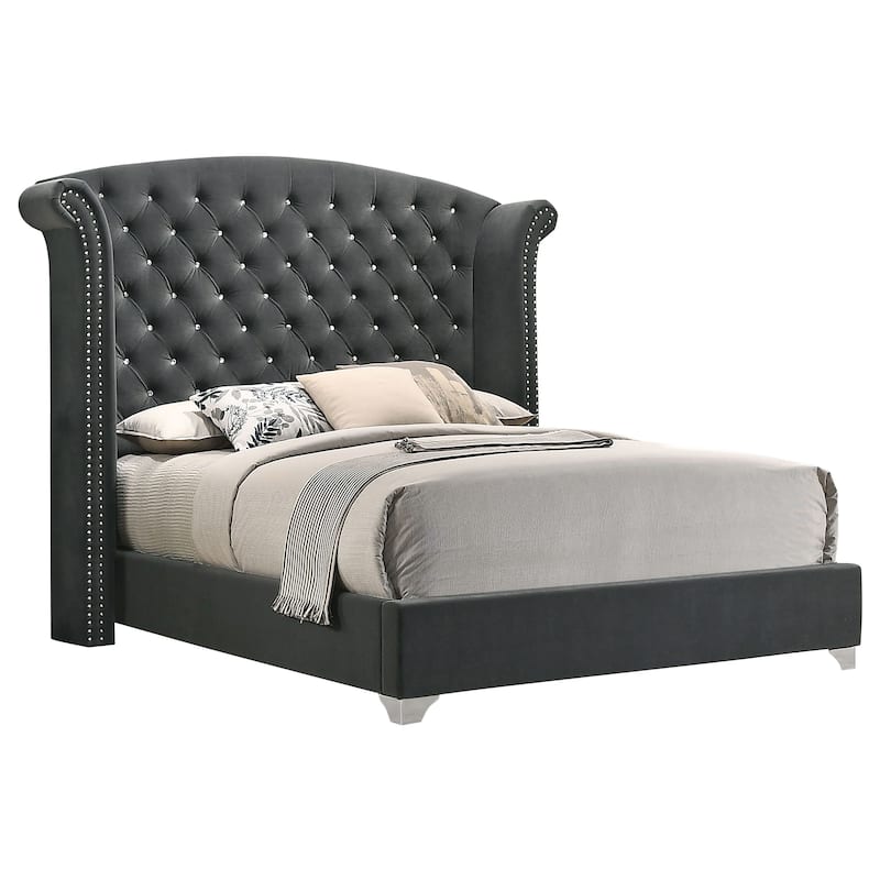 Melody Modern Classic Upholstered Wingback Bed - Grey (Queen) - Queen
