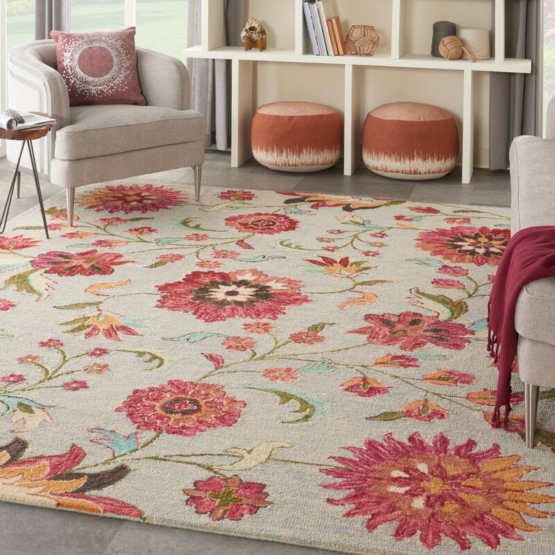 Nourison Bahari Hand-Tufted Botanical Wool Area Rug - 8' x 10' - Grey/Multi