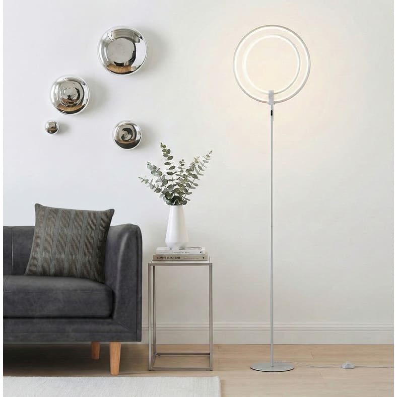 Brightech Eclipse 79 in. Platinum Silver Industrial 2-Light 3-Way Dimming LED Floor Lamp with 2 Height Adjustable Heads