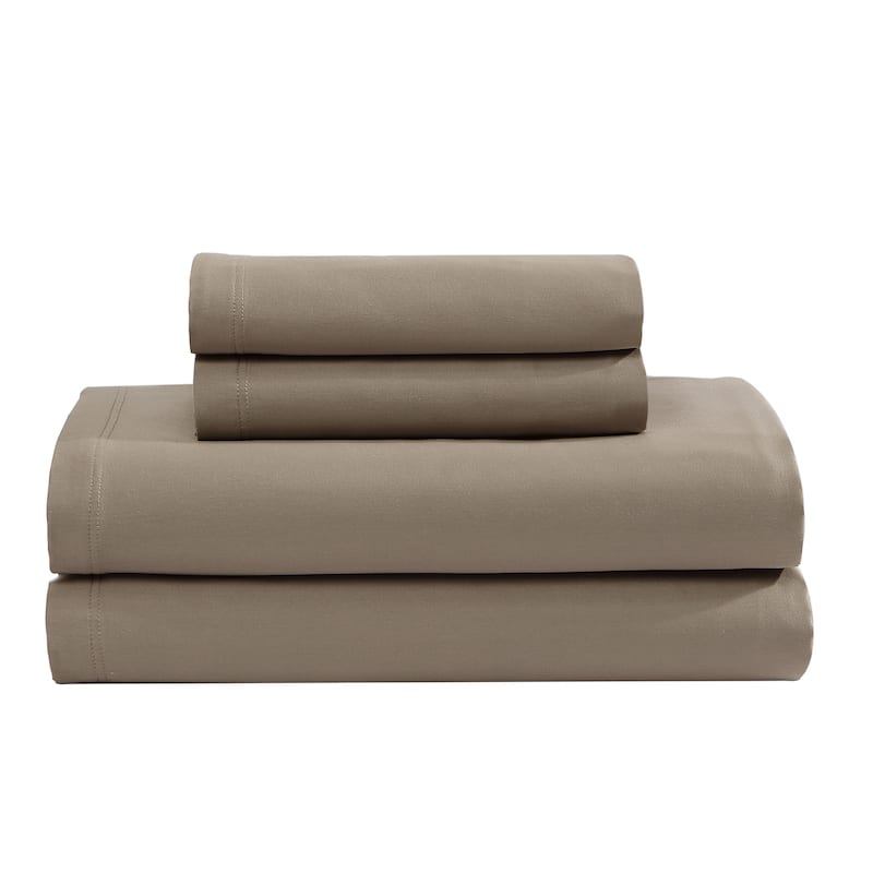 Calvin Klein Organic Earth Solid 4 Piece Sheet Set - Light Brown - Queen