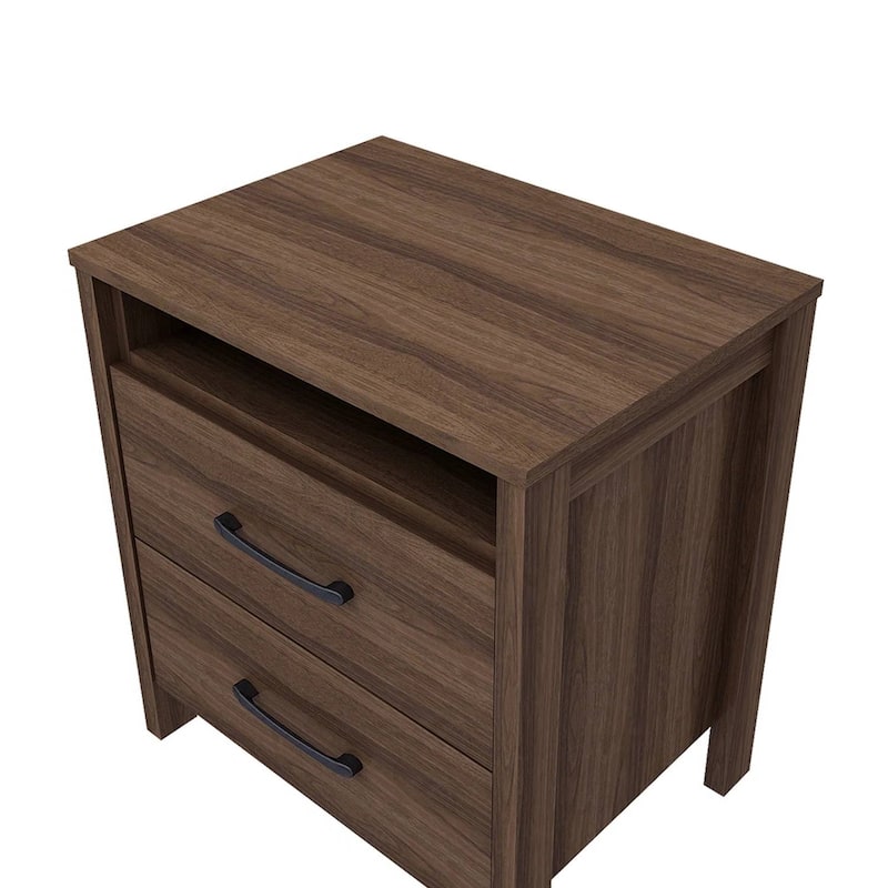 Modern 2-Drawer Bedside Table Nightstand with Shelf Wood Minimalist Bedroom Furniture