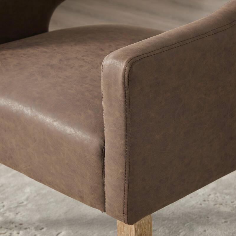 Roomfitters PU Accent Armchair, Modern Open Back Barrel Dining Chair with Weathered Wood Legs for Living Room or Dining Room