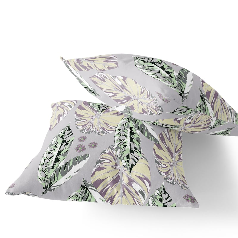 HomeRoots Set of Two 16" X 16" Gray and Purple Blown Seam Botanical Indoor Outdoor Throw Pillow - 16.00' X '16.00' X '5.00