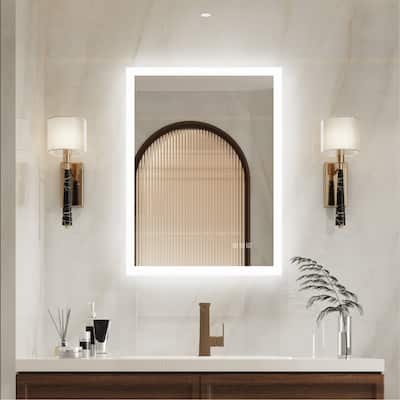 Wall Mounted Bathroom Frameless With Back/Front Light LED Mirror,Anti-fog