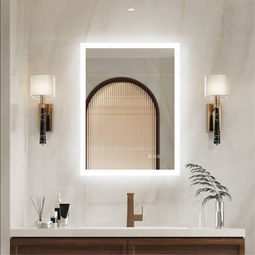 Wall Mounted Bathroom Frameless With Back/Front Light LED Mirror,Anti-fog