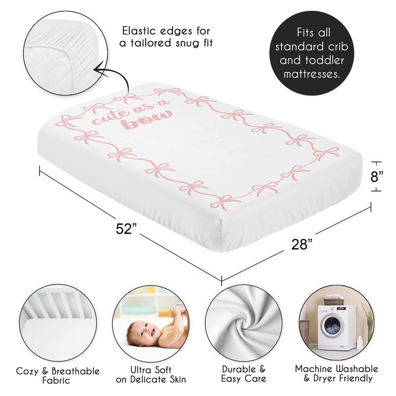 Sweet Jojo Designs Pink Bows Girl Photo Op Fitted Crib Sheet -Elegant Cute as a Bow for the Ballerina Ballet Princess Collection