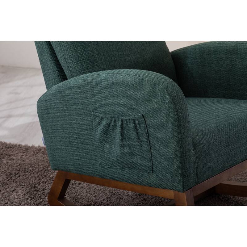 Comfortable Rocking Chair with Wood Legs and Side Pocket, Ideal for Relaxation and Reading in Any Room.