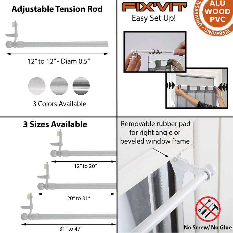 Evideco Adjustable Tension Rod FixVit Diam 0.5 Inch