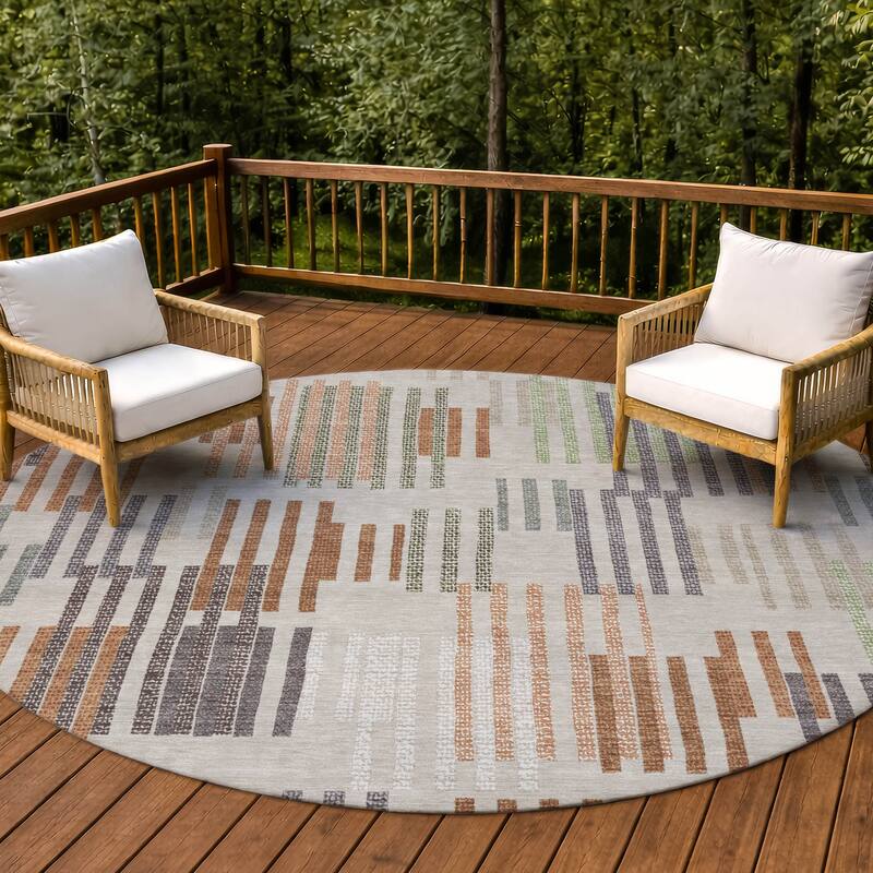 Machine Washable Indoor/ Outdoor Modern Pines Chantille Rug - Beige - 8' x 8'