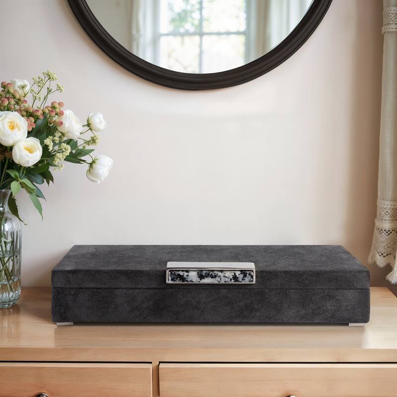 Casual Home Keepsake Box with Sculptural Hardware and Lid - 18", Gray - 18.0" - Gray - 18.0"
