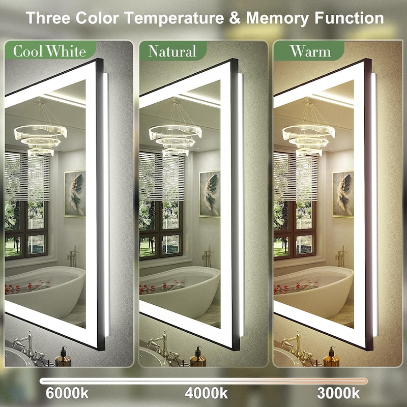 KIOTEE Black Frame LED Bathroom Vanity Mirror with 3 Years Warranty