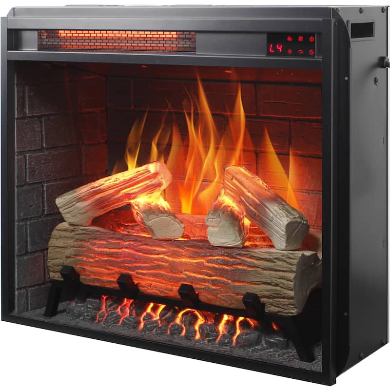 23"Infrared Heating Electric Fireplace Insert,With Log Set & Realistic Flame,Remote Control With Timer,Overheating Protection
