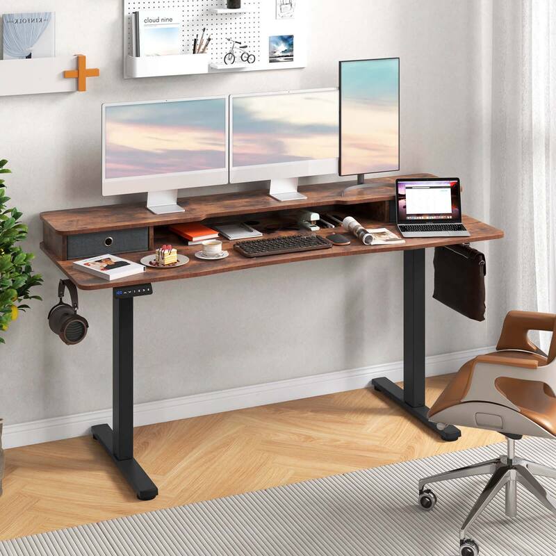 Costway 63" x 24" Electric Standing Desk with 2 Drawers Monitor Stand - See Details