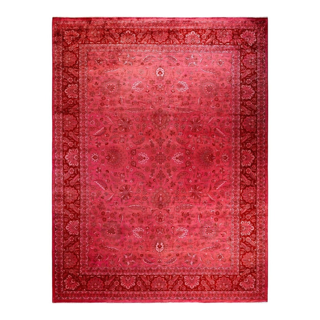 Overton Hand Knotted Wool Vintage Inspired Modern Contemporary Overdyed Pink Area Rug - 9' 2" x 12' 4"