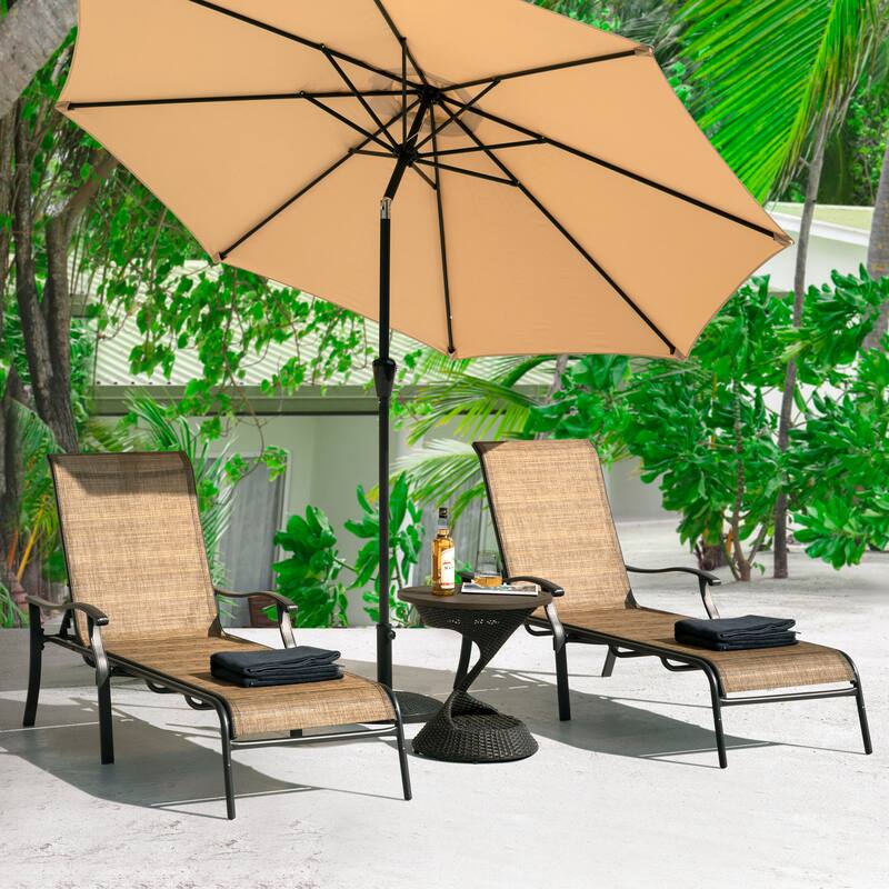 Outdoor 10' Round Red Patio Vented Umbrella, Crank, Push Button Tilt