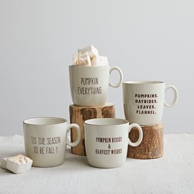 Stoneware Mug with Fall Saying, Set of 4