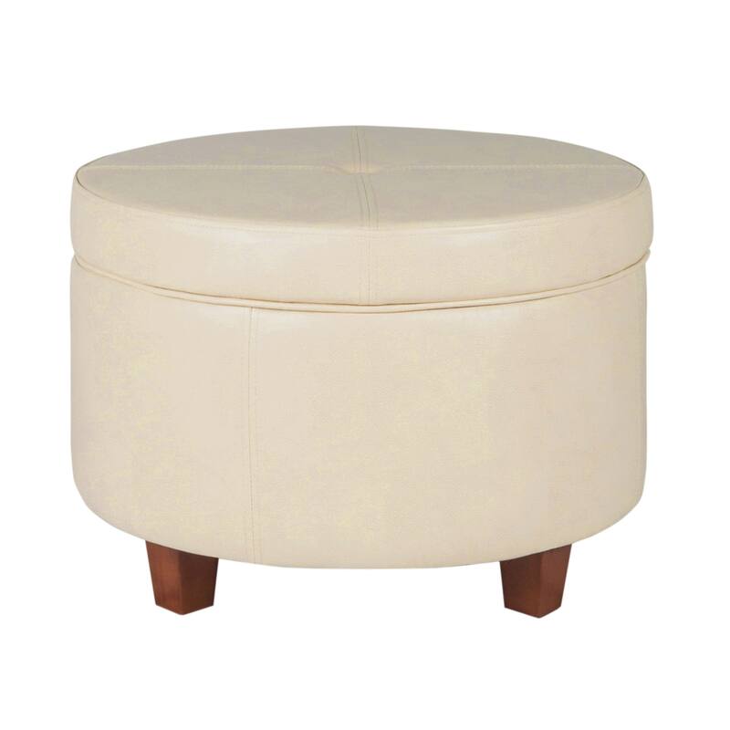 Porch & Den Rockwell Large Ivory Faux Leather Round Storage Ottoman
