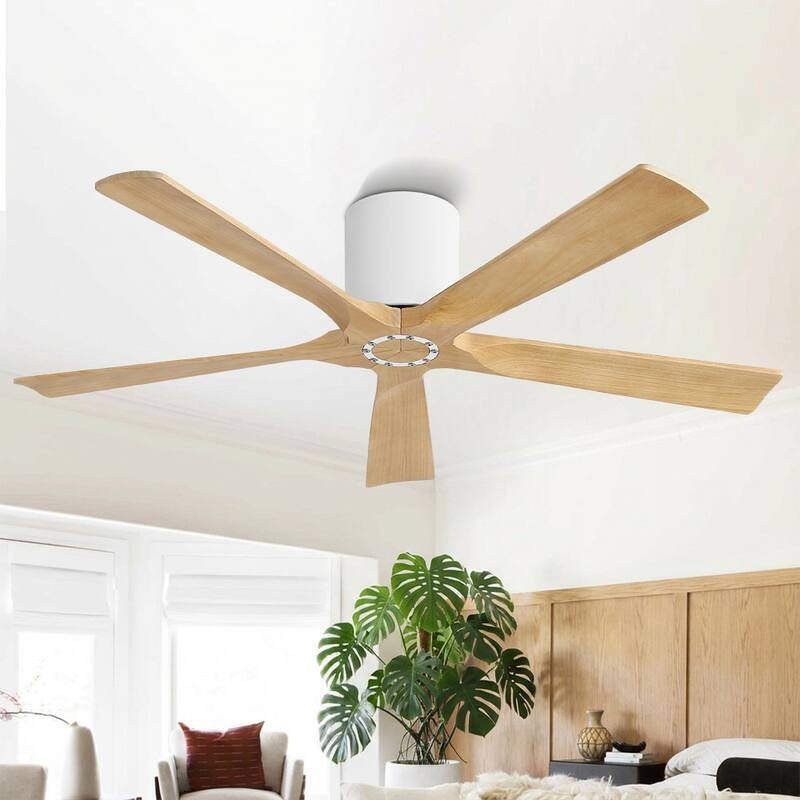MLiAN 52 In. 5 Solid Wood Blades Indoor Ceiling Fan with Remote - 52 inch - Wood Grain/White