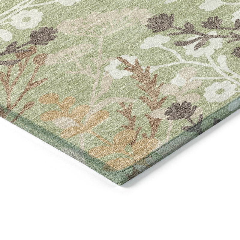 Machine Washable Indoor/ Outdoor Floral Border Chantille Rug