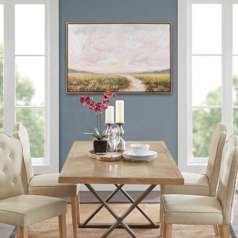 Madison Park Peaceful River Hand Embellished Framed Canvas Abstract Landscape Wall Art
