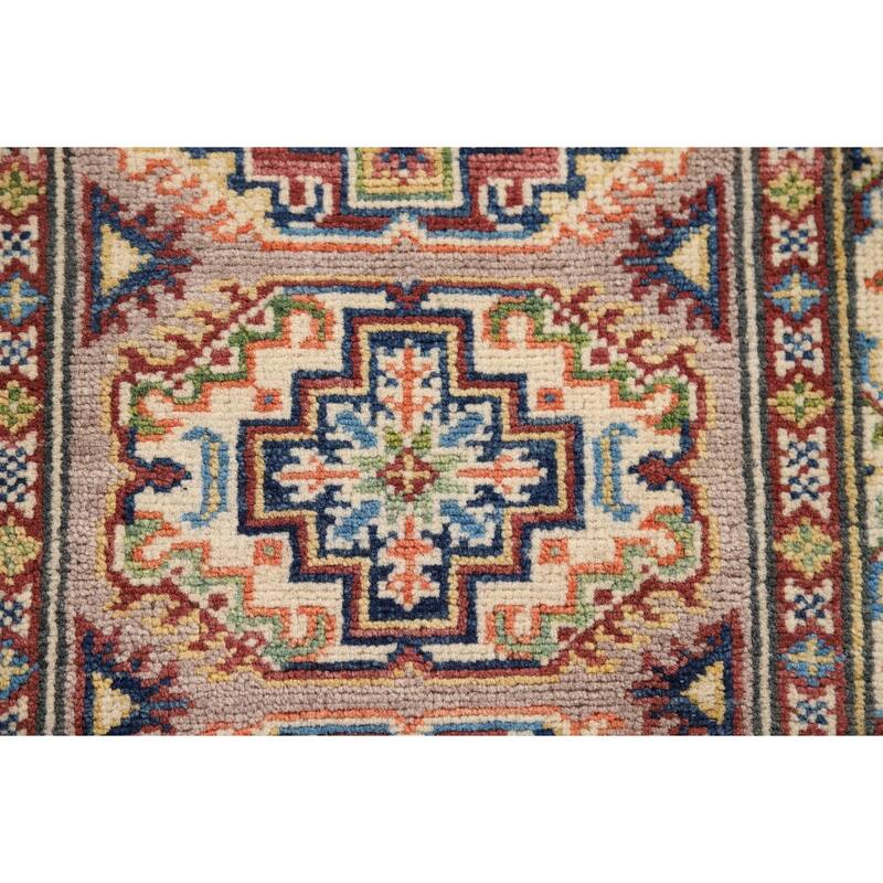 Geometric Kazak Oriental Accent Rug Hand-Knotted Brown Wool Carpet - 2'1" x 2'10"