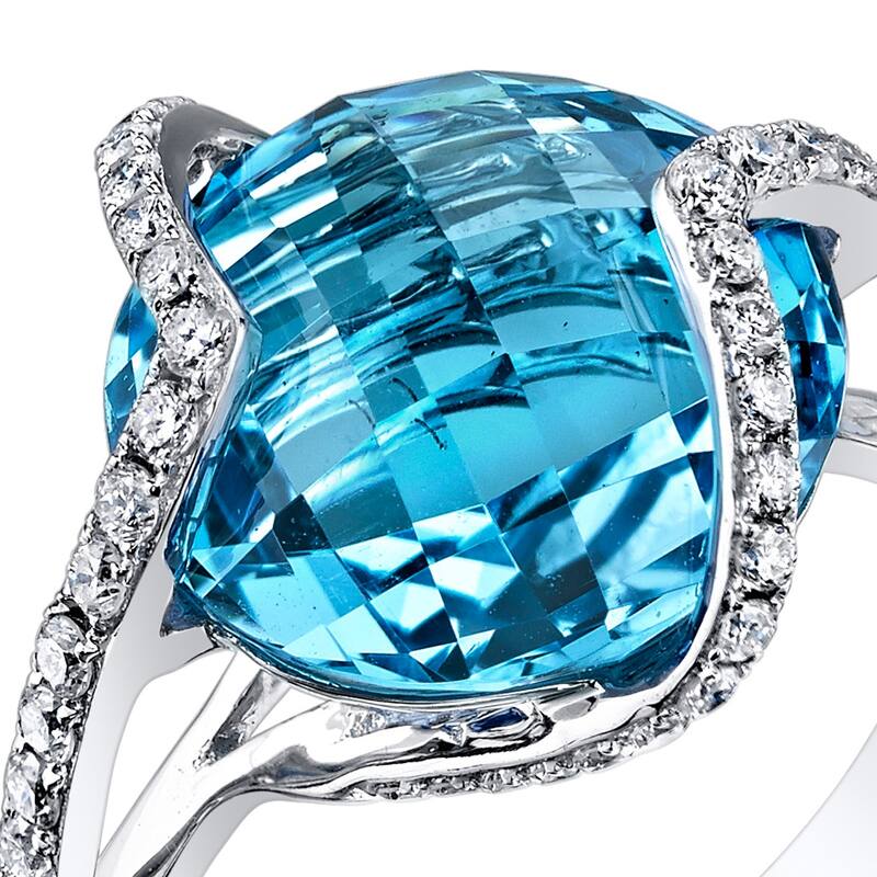 14k White Gold 9.7ct Swiss Blue Topaz and Diamond Ring