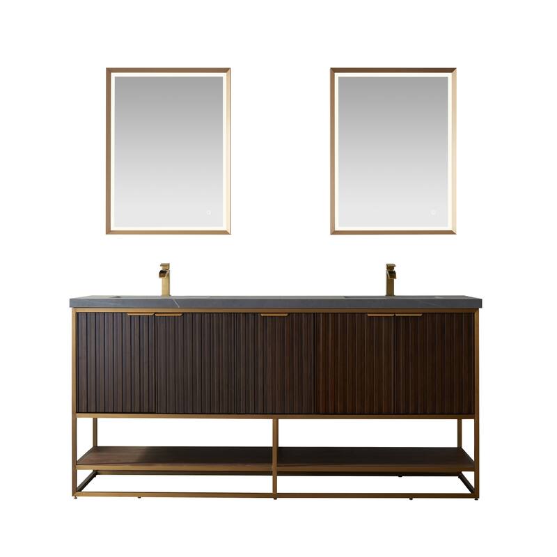 Donostia 72" Vanity in Walnut with stone countertop With Mirror