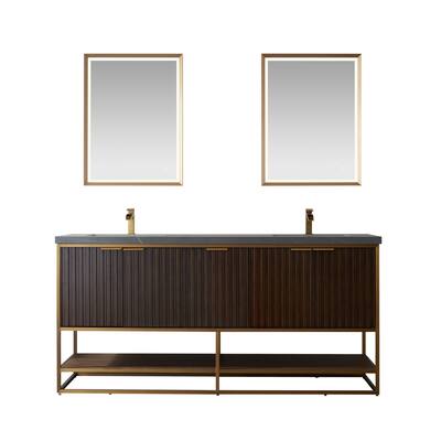 Donostia 72" Vanity in Walnut with stone countertop With Mirror