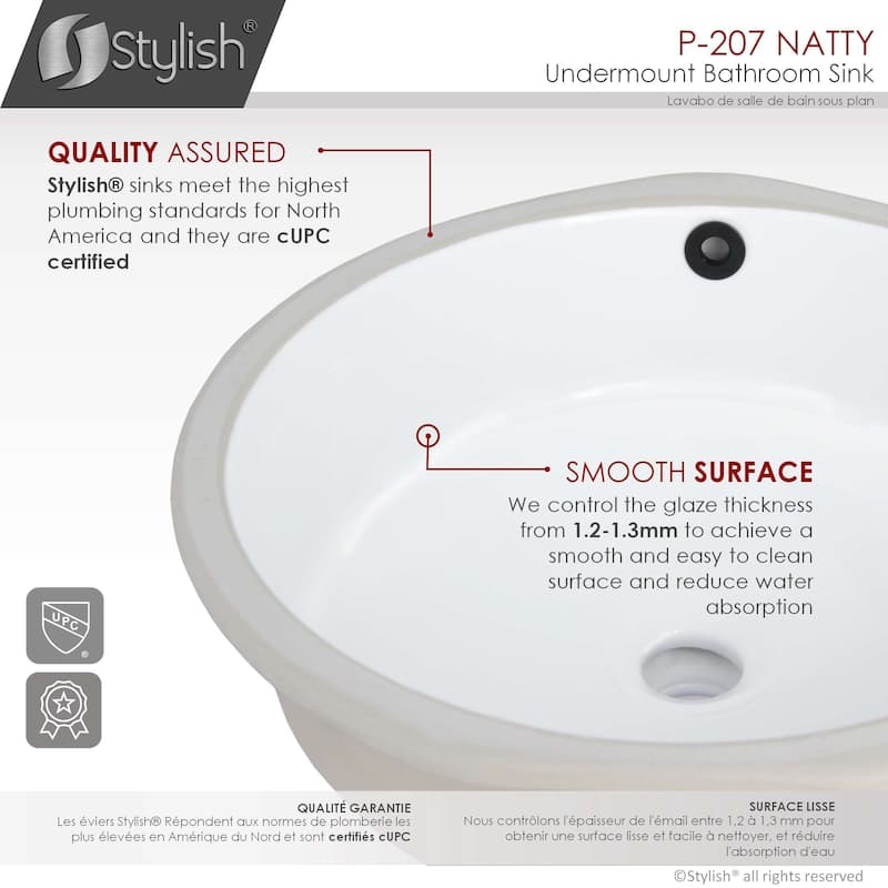 STYLISH 16 inches Round Undermount Ceramic Bathroom Sink with 2 Overflow Finishes - 16" x 16" x 7"