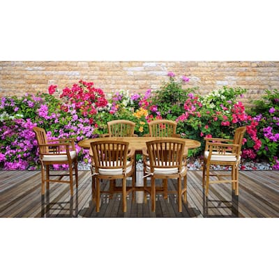 Chic Teak 7 Piece Teak Wood Orleans Table/Chair Set With Cushions