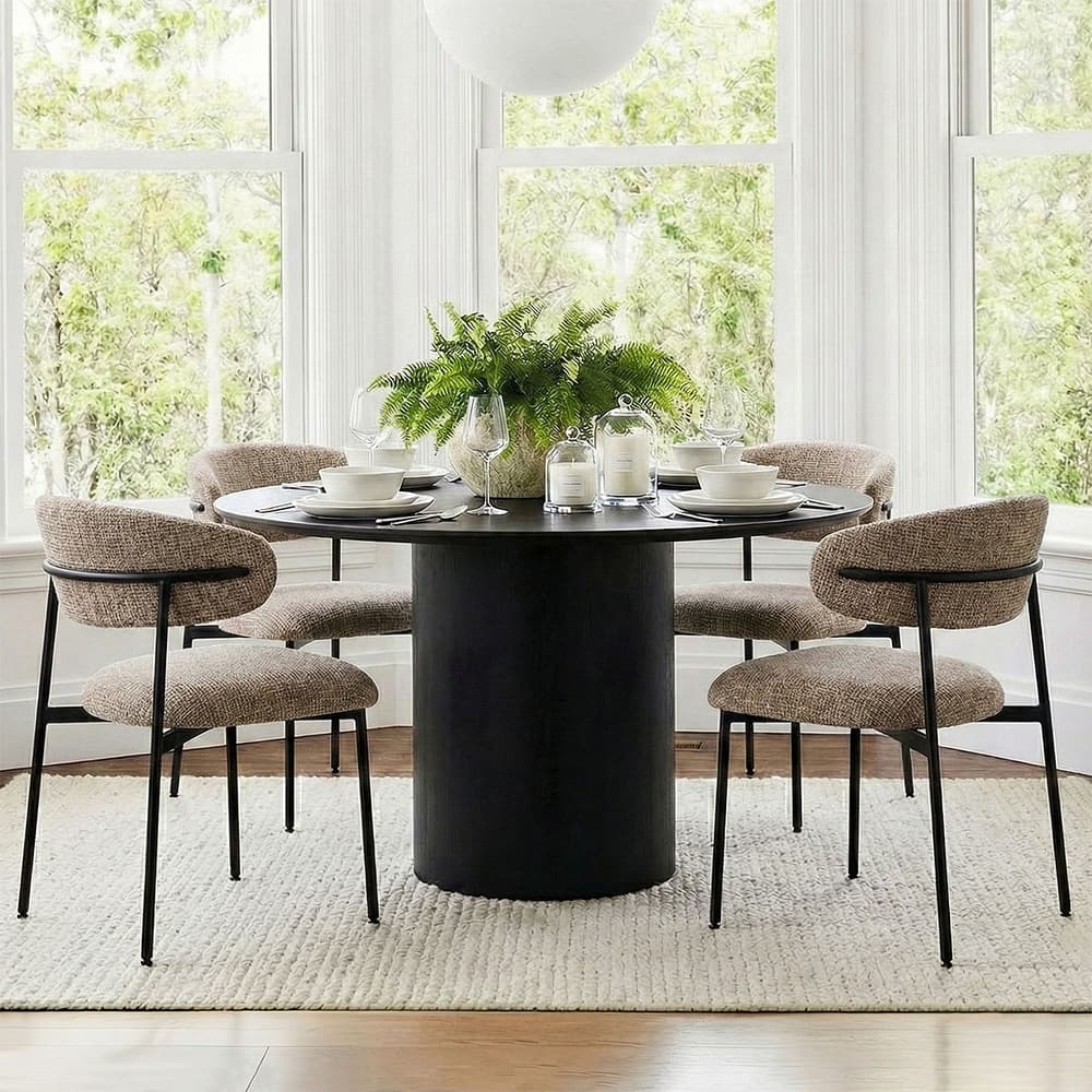Modern Upholstered Dining Chairs with Curved Open Back and Black Metal Legs (Set of 4)