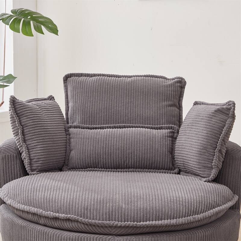 38"W Oversized Swivel Chair with Moon Storage Ottoman, 4 Pillows