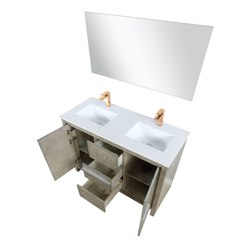 Lafarre Bath Vanity with Cultured Marble Top, Sink, Mirror and Rose Gold Faucet