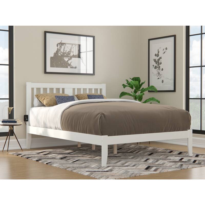 Southwestern Bed with USB Charger & Drawers - Mission Style, Walnut Finish, No Box Spring Needed