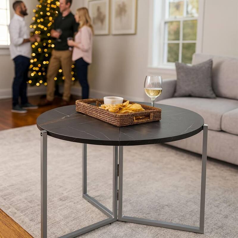 Black Carrera Foldable Round Trifold Table 43" Modern Multi-Use Design