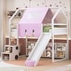 preview thumbnail 42 of 78, Full Size Loft Bed with Slide, Tent, and Storage Shelves - House Frame Kids Bed with Ladder and Car-Shaped Organizer