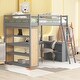preview thumbnail 4 of 11, Multi-Function Full Size Wood Loft Bed with Shelves and Desk Under-Bed